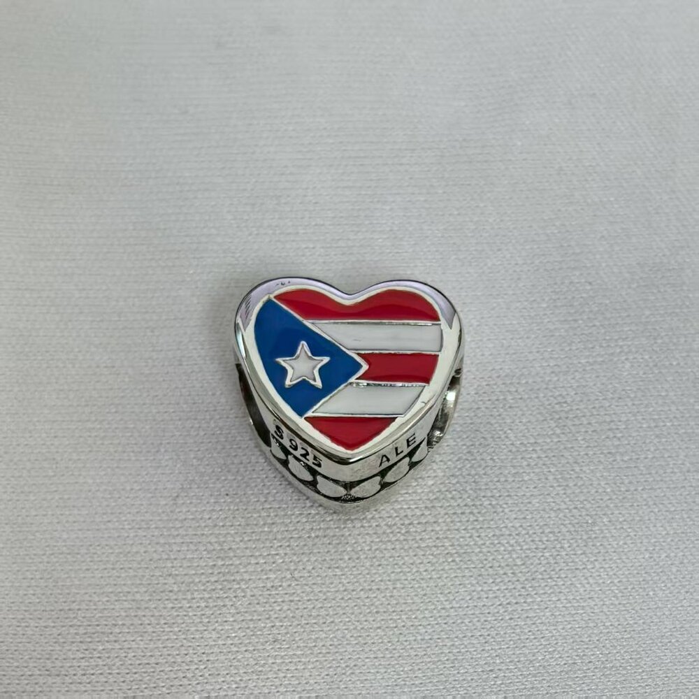 Pandora I Love Puerto Rico Flag Exclusive Heart Charm, S925 Silver Jewelry